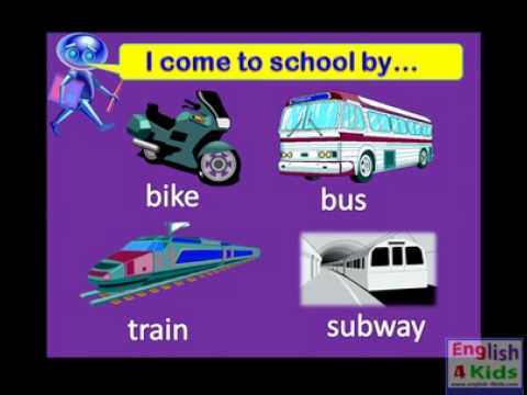 English for Kids,ESL Kids Lessons - Transportation, bus, taxi, car, plane.flv